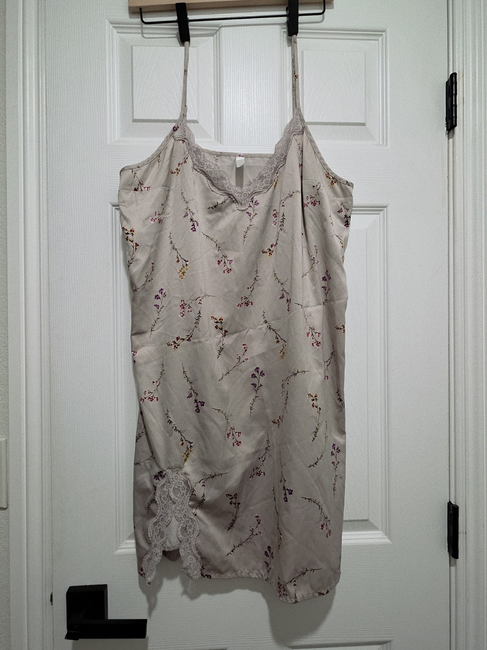 Gapbody Satin Finish Floral Lace-Trim Slip Dress - Light Gray Lilac